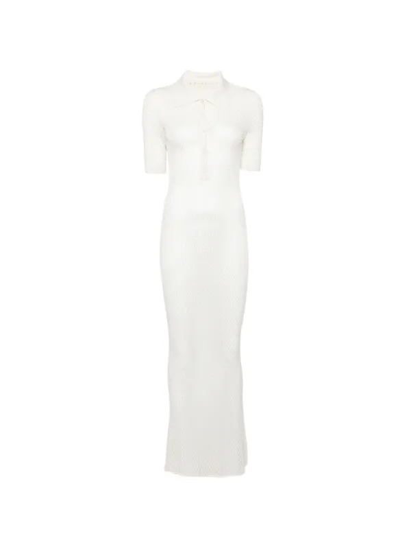crochet polo dress Maje Women's Knit polo dress with crochet - White