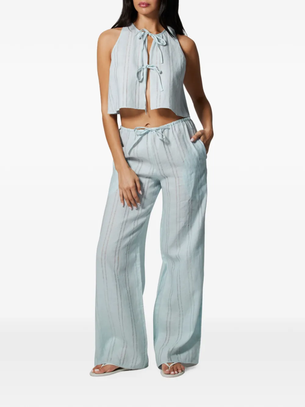Kiki de Montparnasse Gestreepte broek met gestrikte taille Blauw