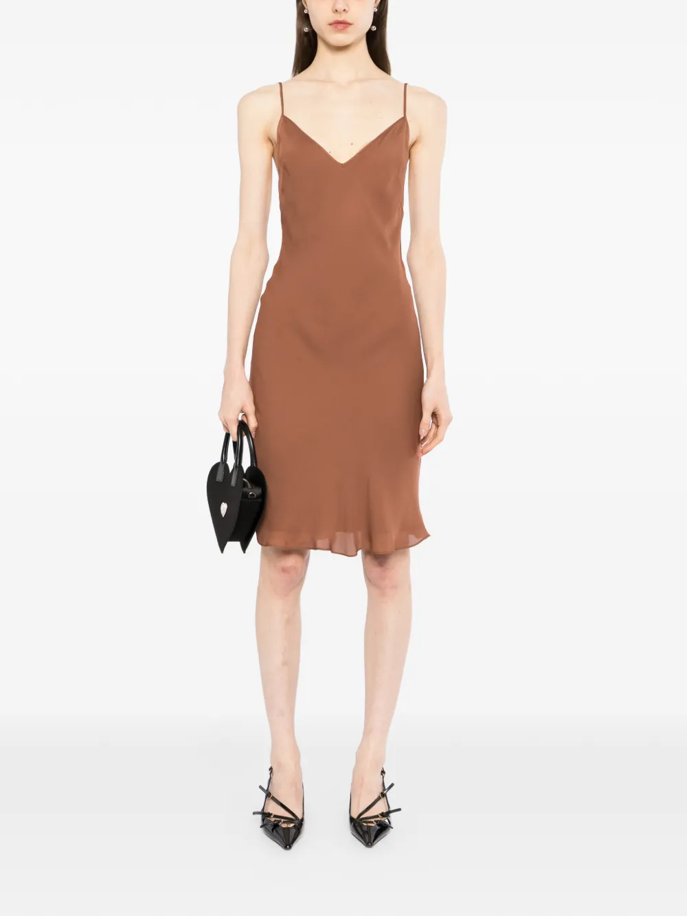 Kiki de Montparnasse Georgette jurk met V-rug Bruin