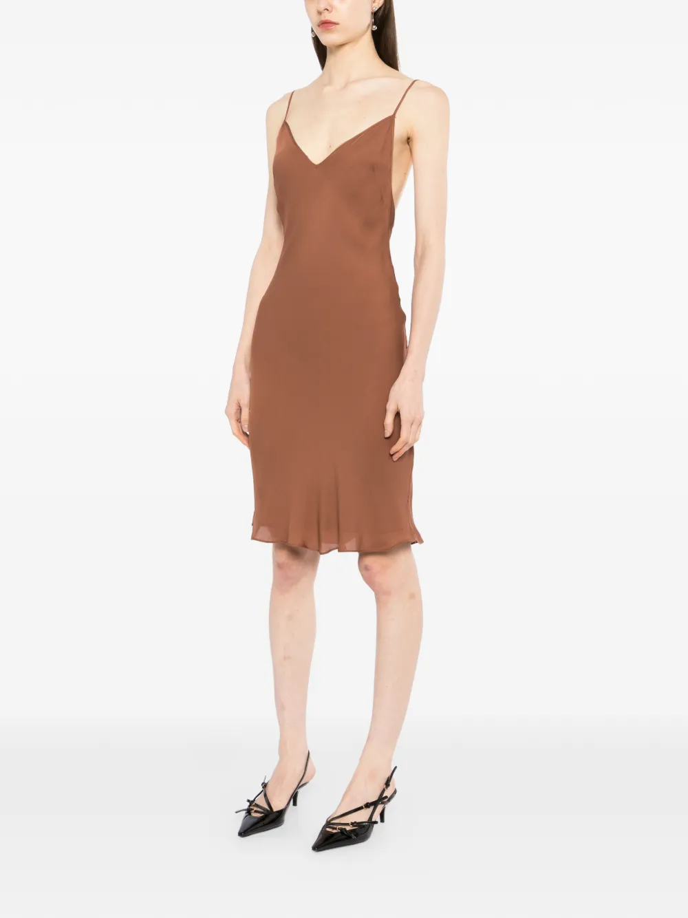 Kiki de Montparnasse Georgette jurk met V-rug Bruin