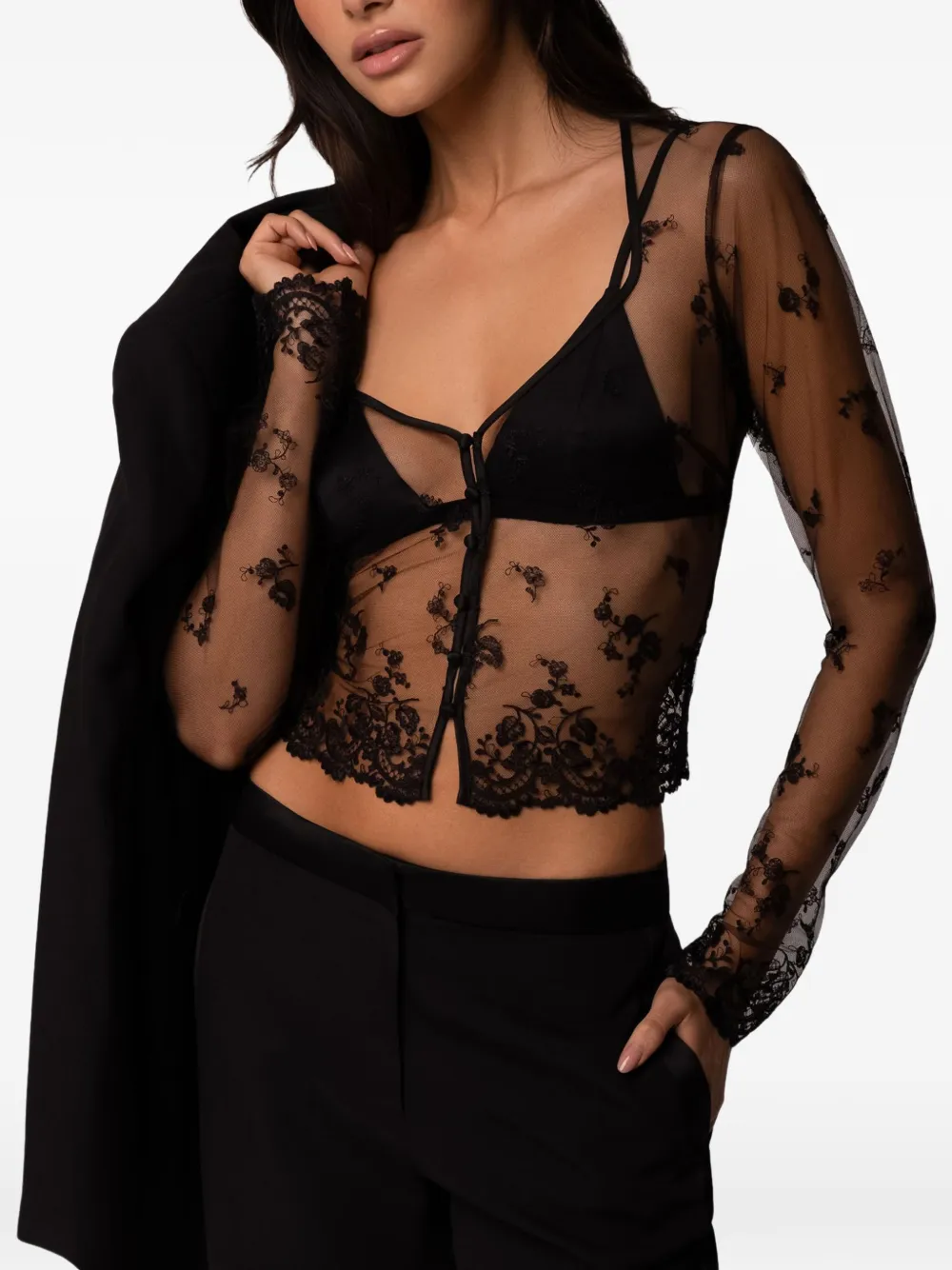 Kiki de Montparnasse Top Juliette con ricamo - Nero