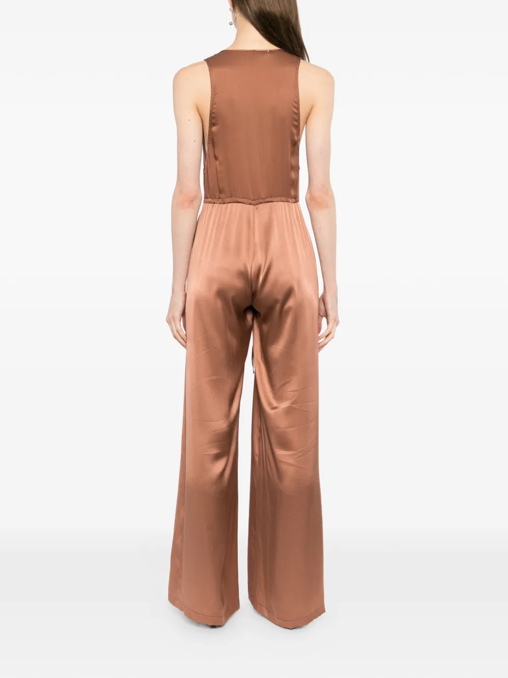 Kiki de Montparnasse Plissé jumpsuit met gestrikte hals Bruin
