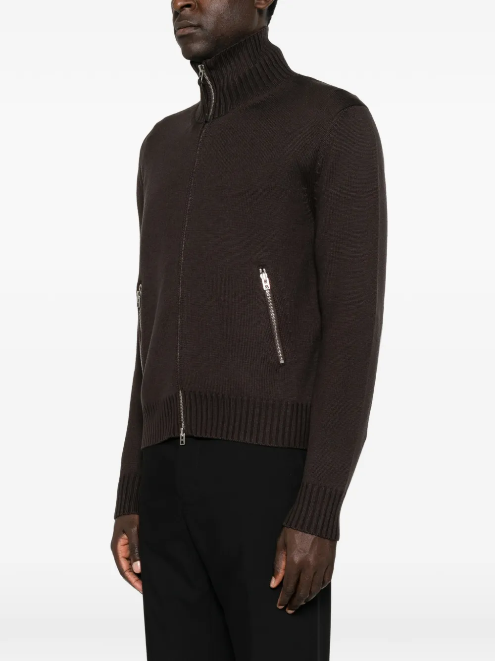 TOM FORD Vest met leren elleboog en ritssluiting Bruin