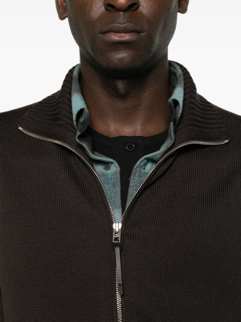 TOM FORD Vest met leren elleboog en ritssluiting Bruin