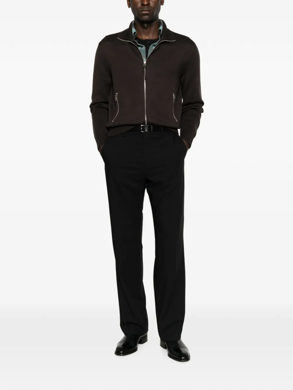 TOM FORD Vest met leren elleboog en ritssluiting Bruin