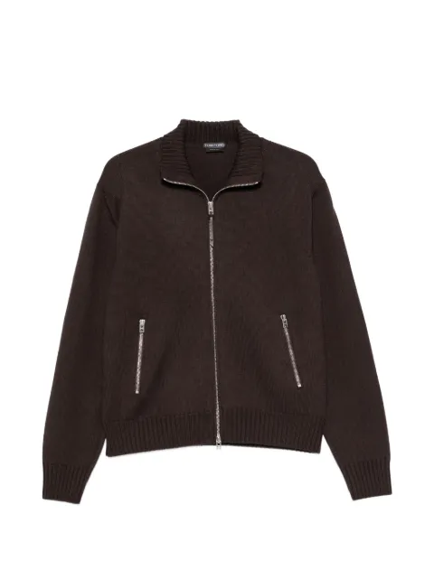 TOM FORD cardigan med læder-albuelapper og lynlåslukning