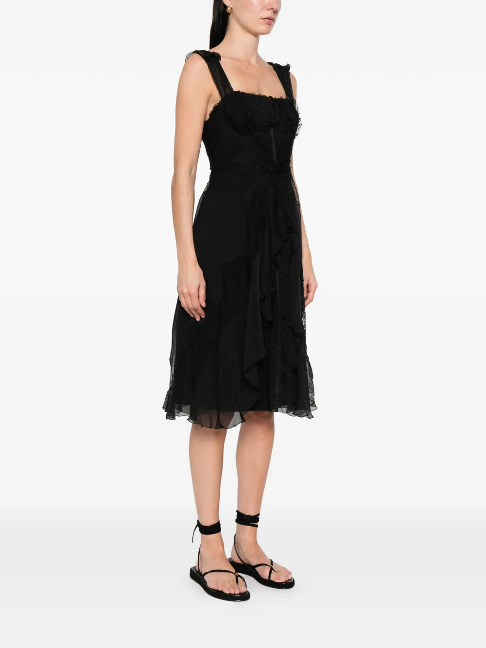 Alberta Ferretti Mini-jurk met ruches en kant Zwart