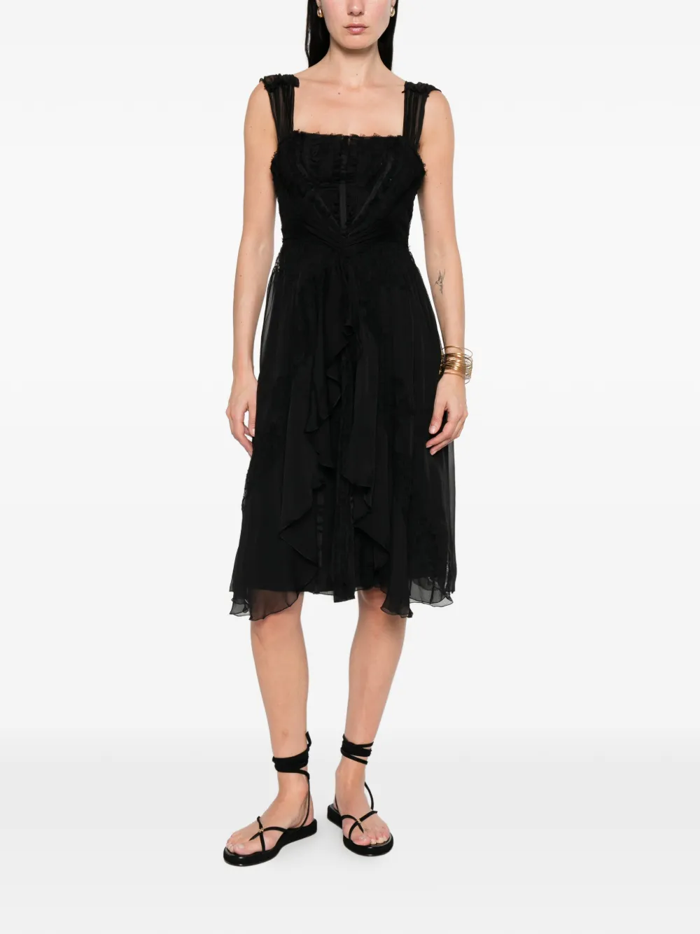 Alberta Ferretti Mini-jurk met ruches en kant Zwart