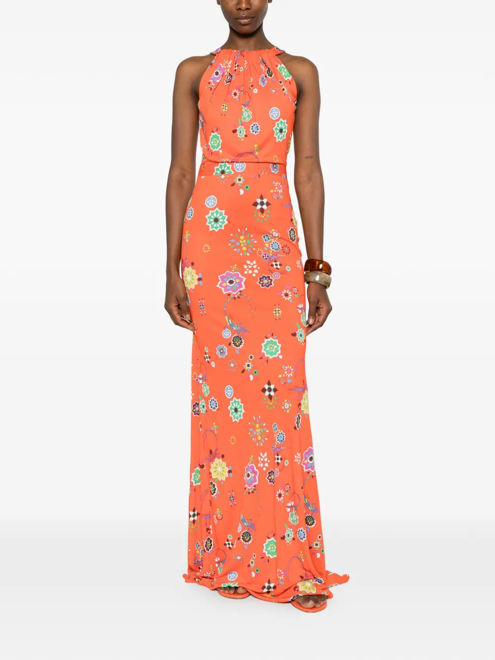 PUCCI Maxi-jurk met bloemenprint Oranje