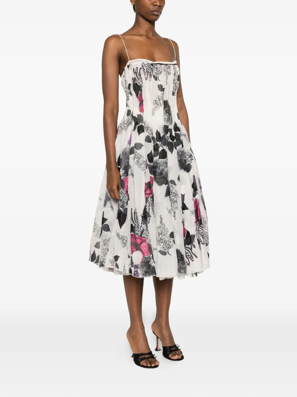 Roberto Cavalli Midi-jurk met bloemenprint Wit