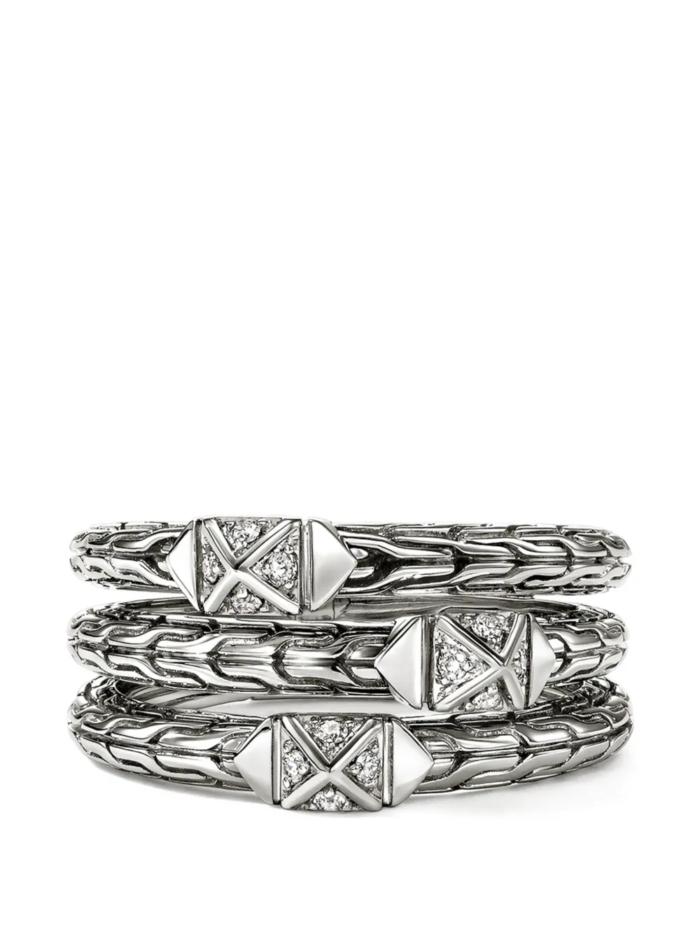 John Hardy sterling silver diamond triple-row ring - Argento