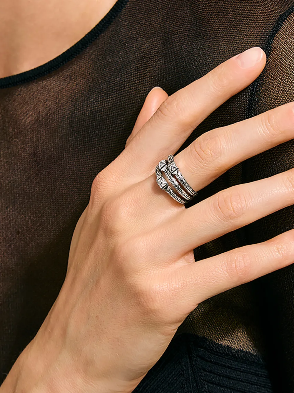  John Hardy Sterling Silver Diamond Triple-row Ring 