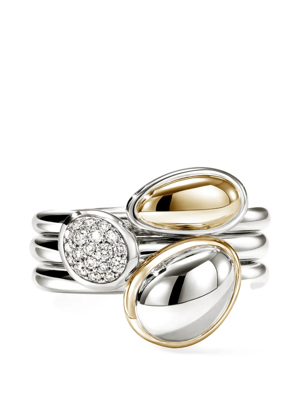 John Hardy pebble stacking trio diamond ring - Argento