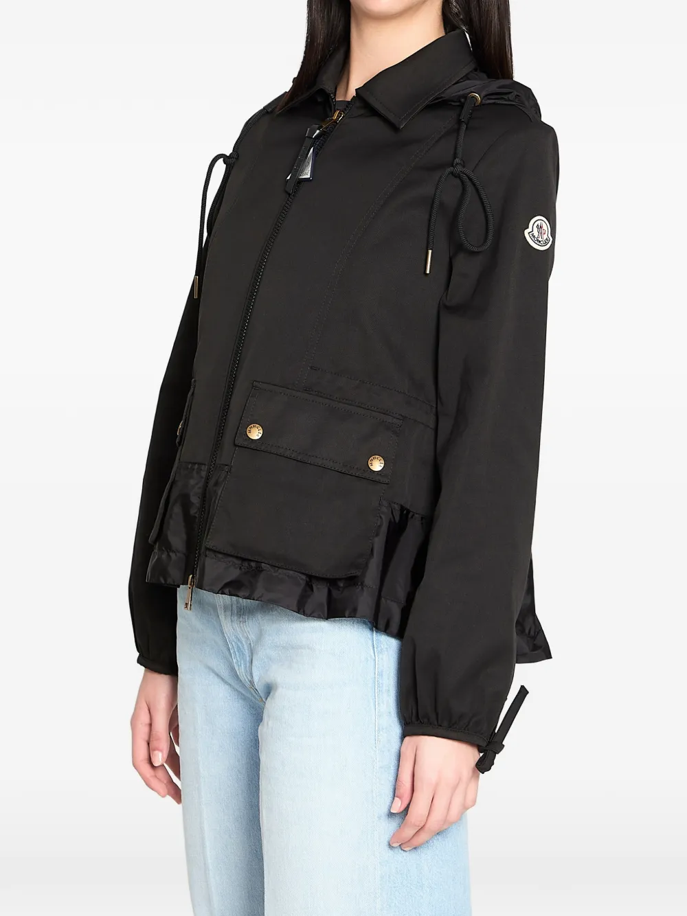 Moncler Jack met capuchon en trekkoordtaille Zwart