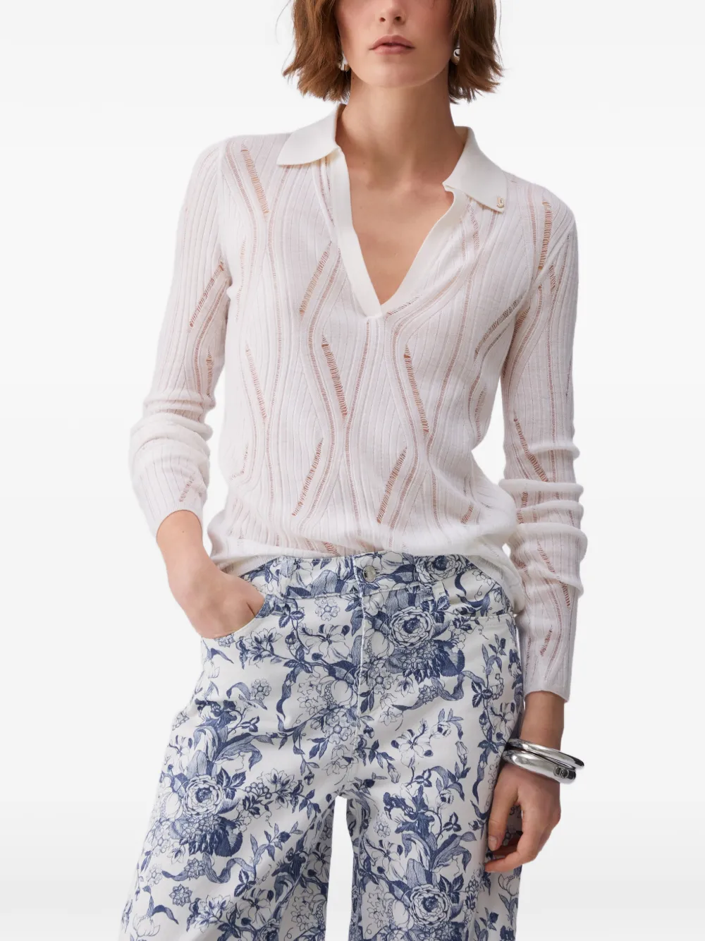  Liu Jo Wool V-neck Sweater - White 