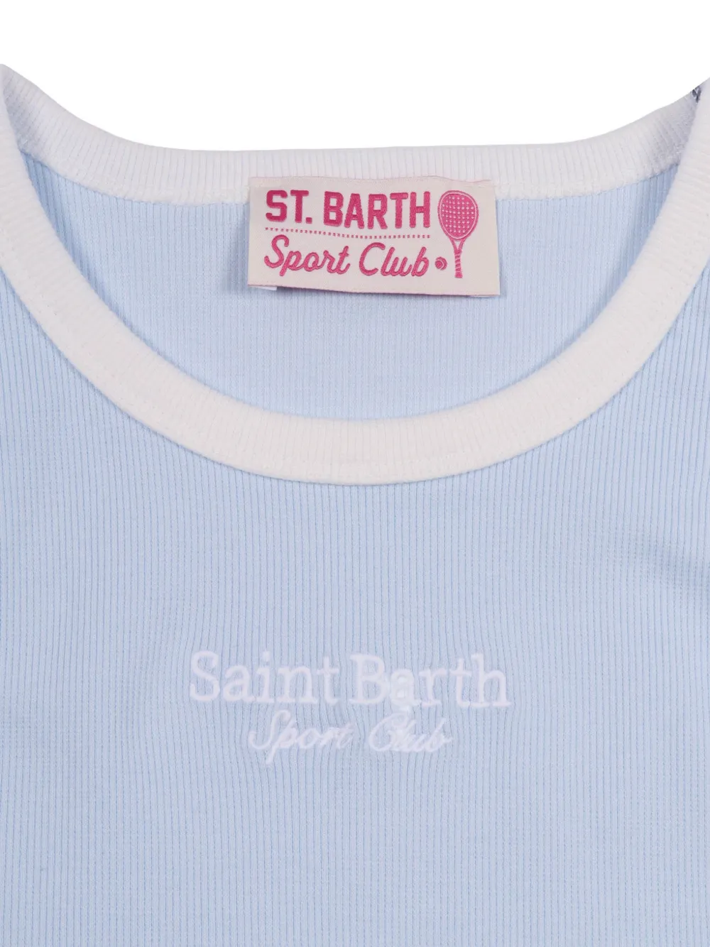 MC2 Saint Barth Kids Blue ribgebreide tanktop met borduurwerk Blauw