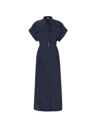 Brunello Cucinelli Belted short-sleeve Dress | Blue