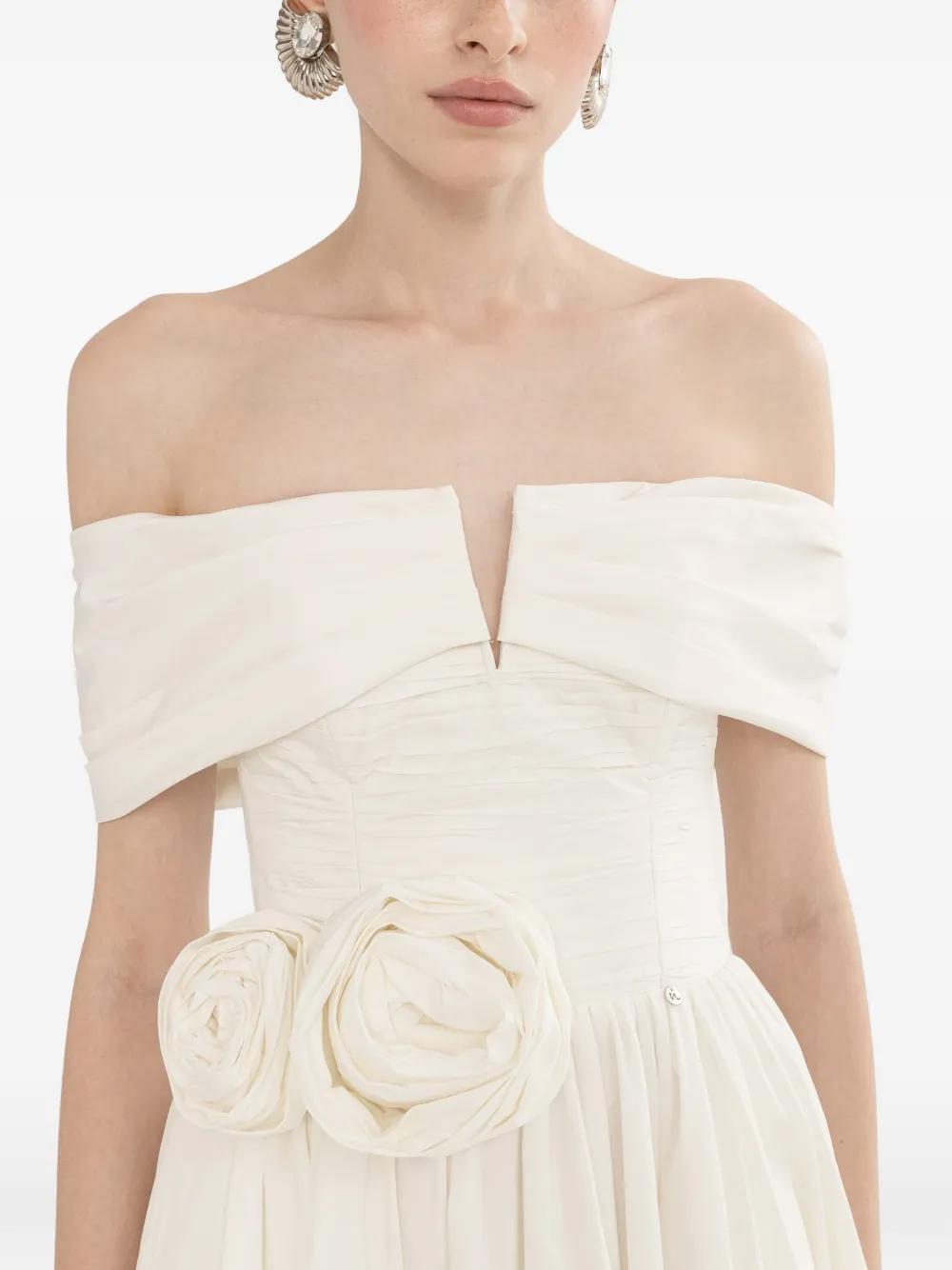 NISSA Off-shoulder jurk met bloemen Wit