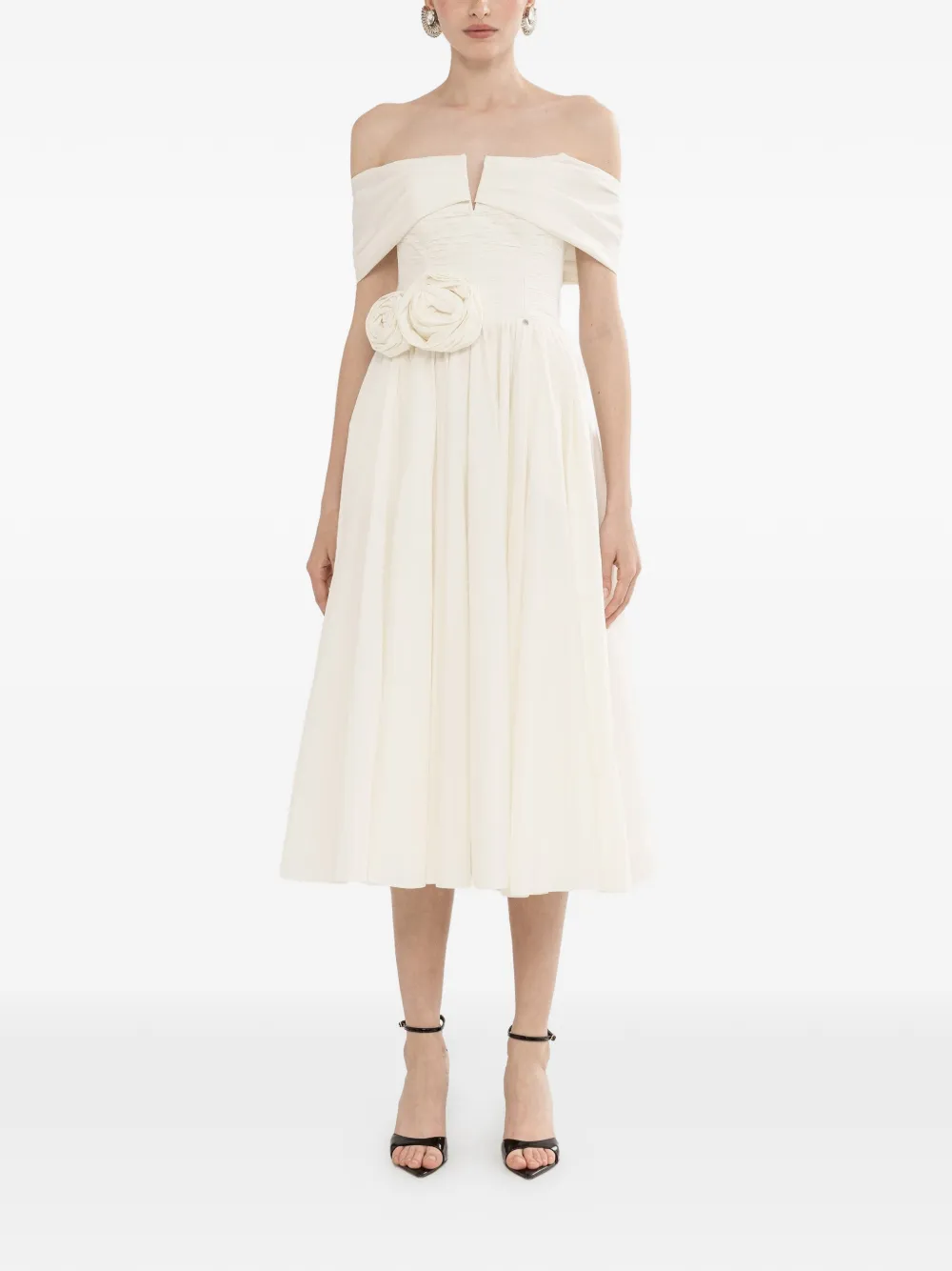 NISSA off-shoulders floral dress - Bianco