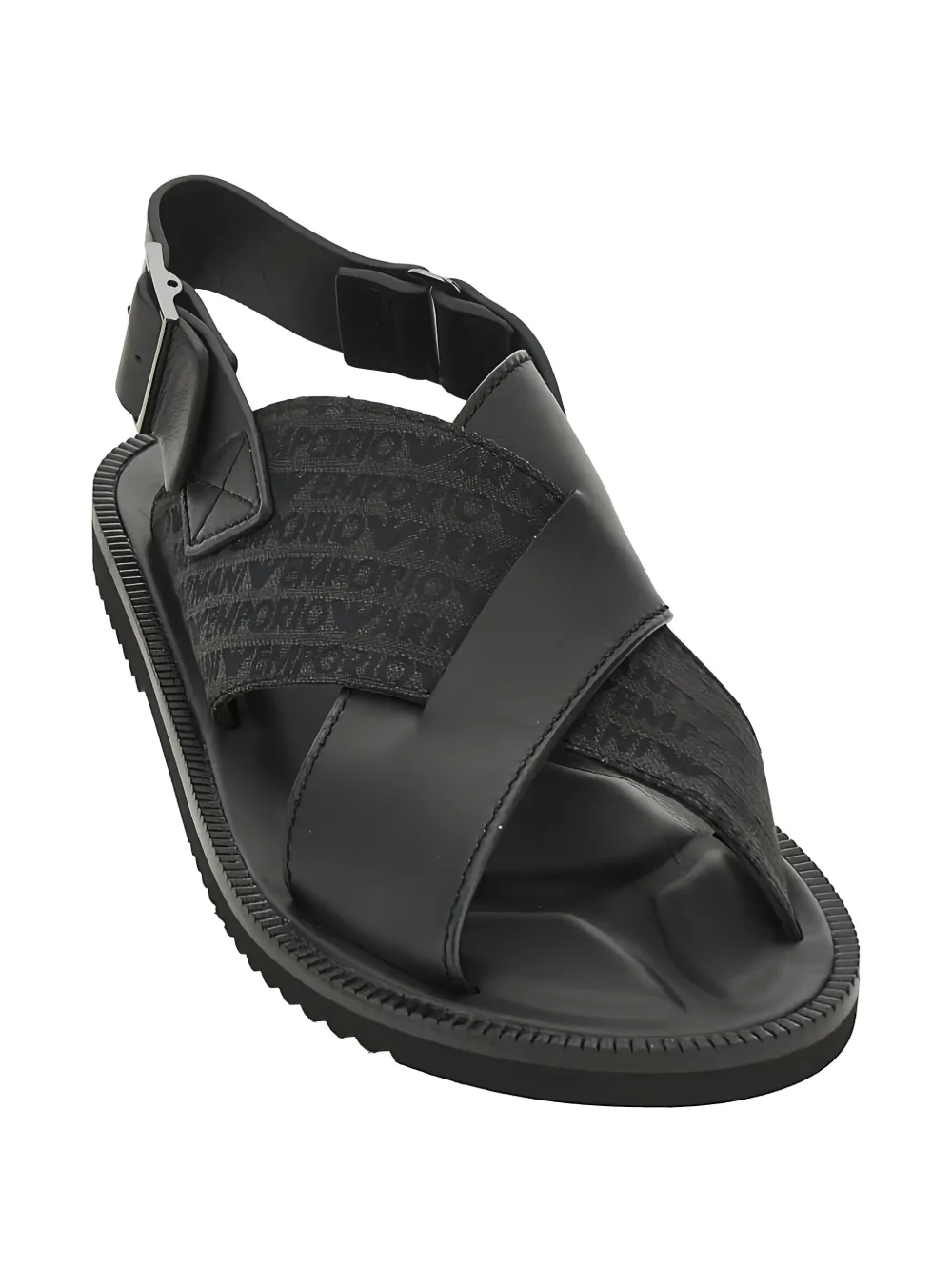 Emporio Armani cross-strap leather sandal Zwart