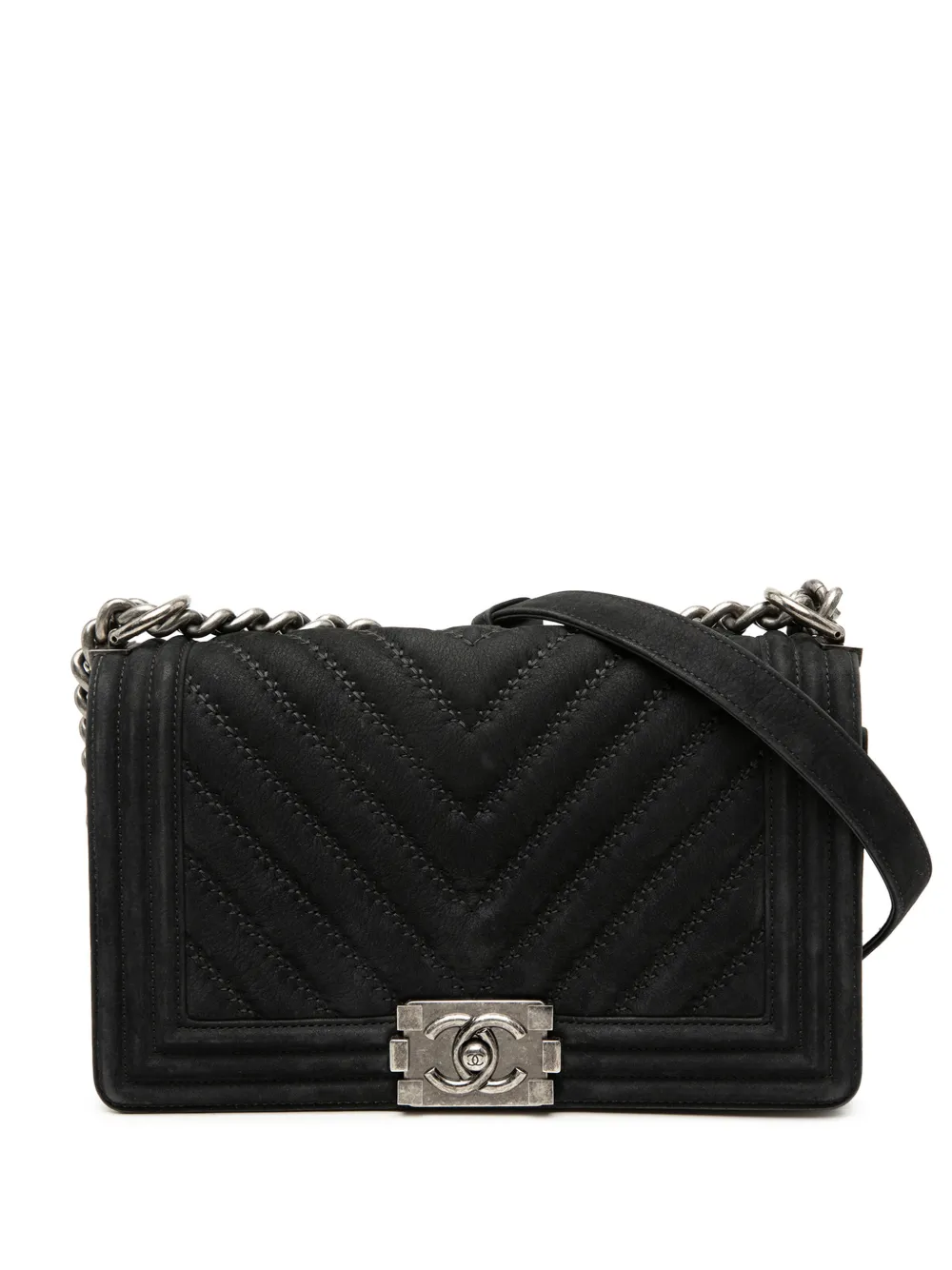 CHANEL Pre-Owned 2016-2017 Old Medium Chevron Suede Boy Flap crossbody bag - Nero