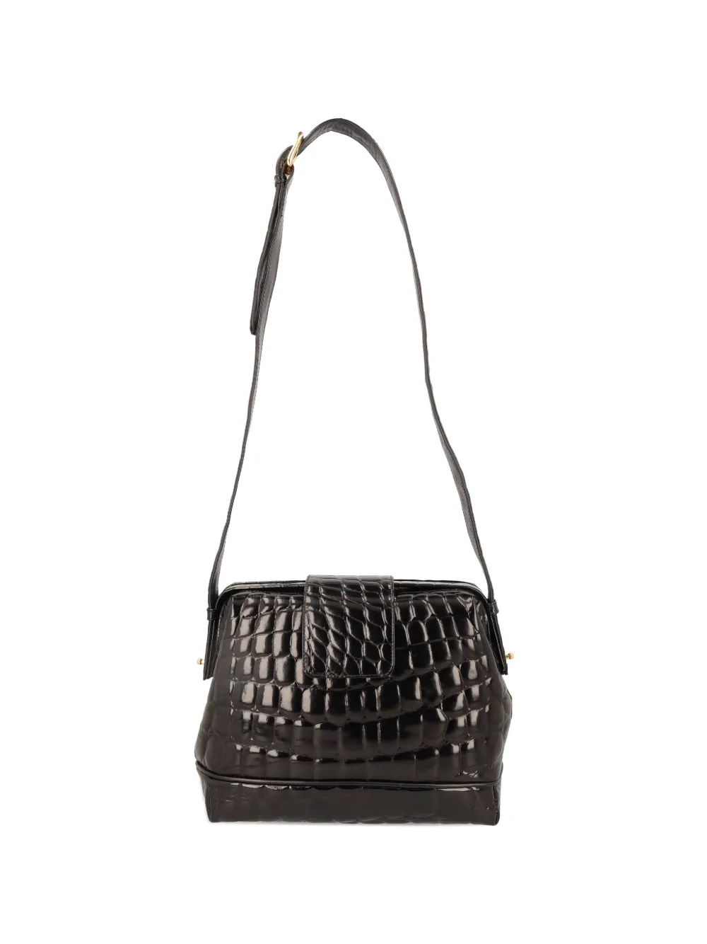 Pre-owned Vintage Crocodile-effect Shoulder Bag In Black