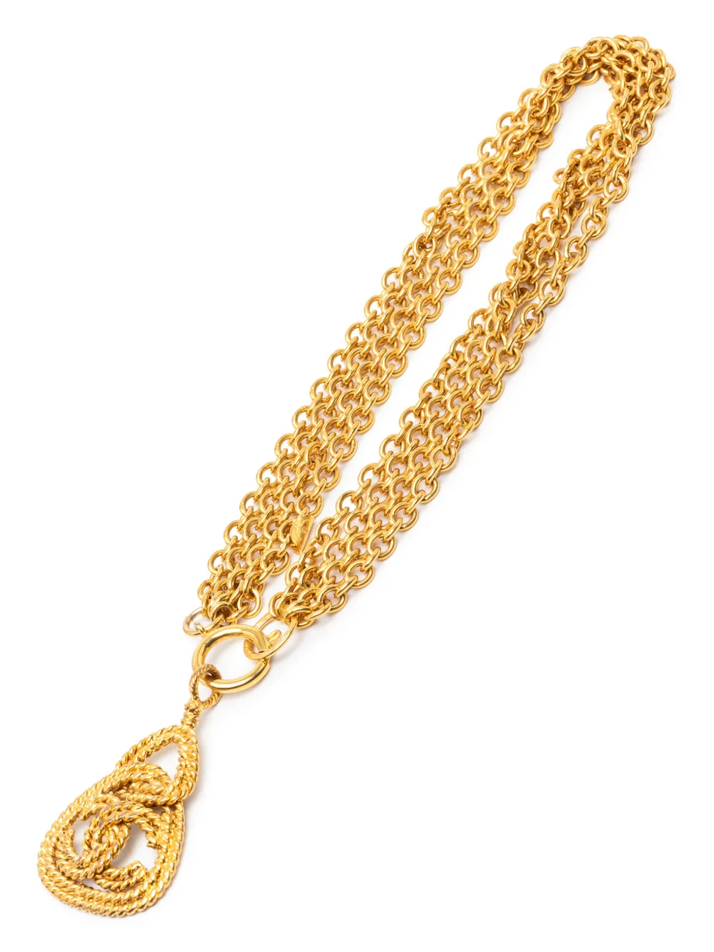 CHANEL Pre-Owned 1980-1990 CC Gold Plated Triple Chain Rope Triangle Pendant Necklace costume necklace - Oro