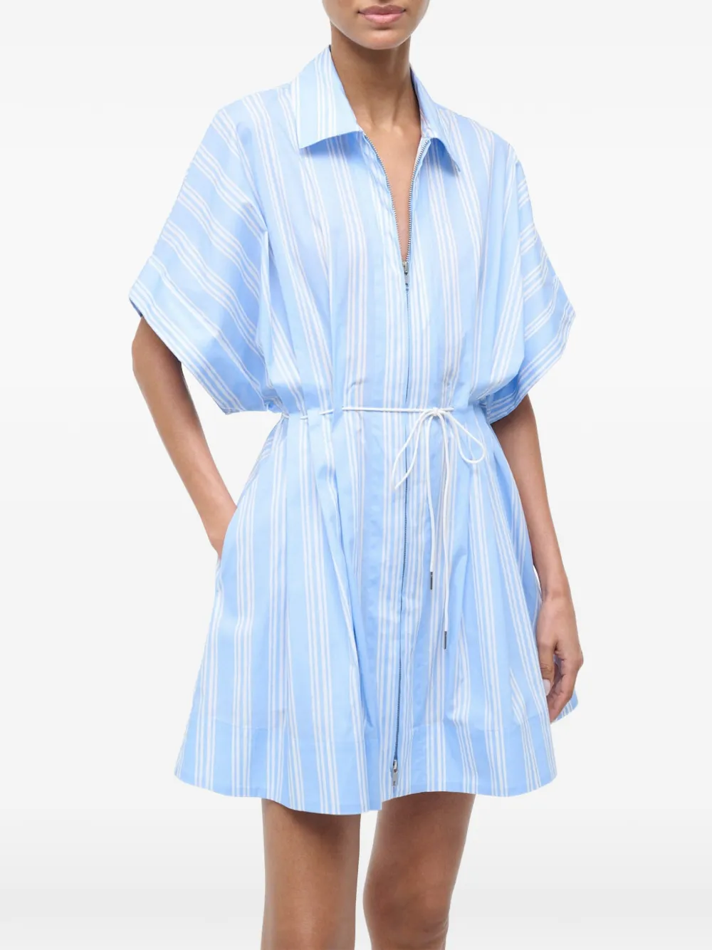 STAUD striped drawstring dress - Blu