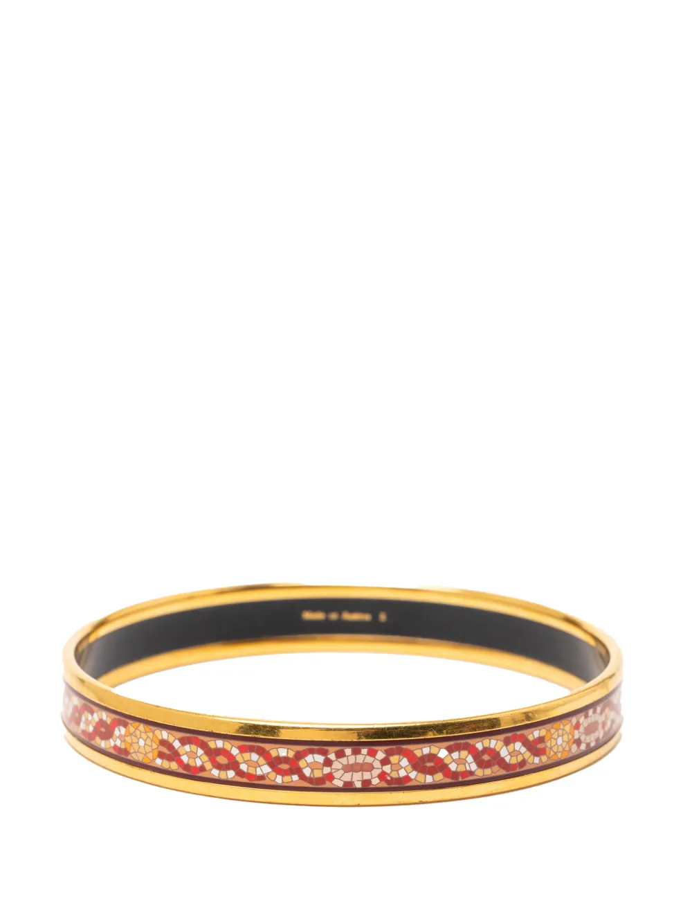  Hermès Pre-owned 2000-2020 Narrow Mosaic Style Geometric Pattern Enamel Bangle 65 Costume Bracelet - Gold 