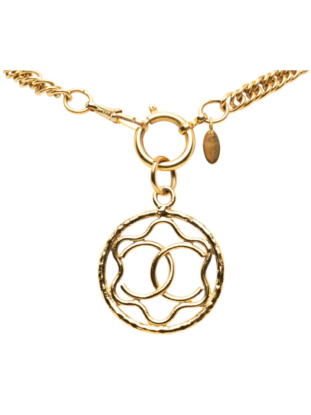 1970-1980 Cc Gold Plated Encircled Flower Pendant Necklace Costume Necklace
