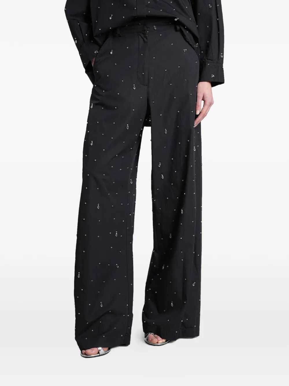 Giuseppe Di Morabito crystal-embellished palazzo pants - Nero