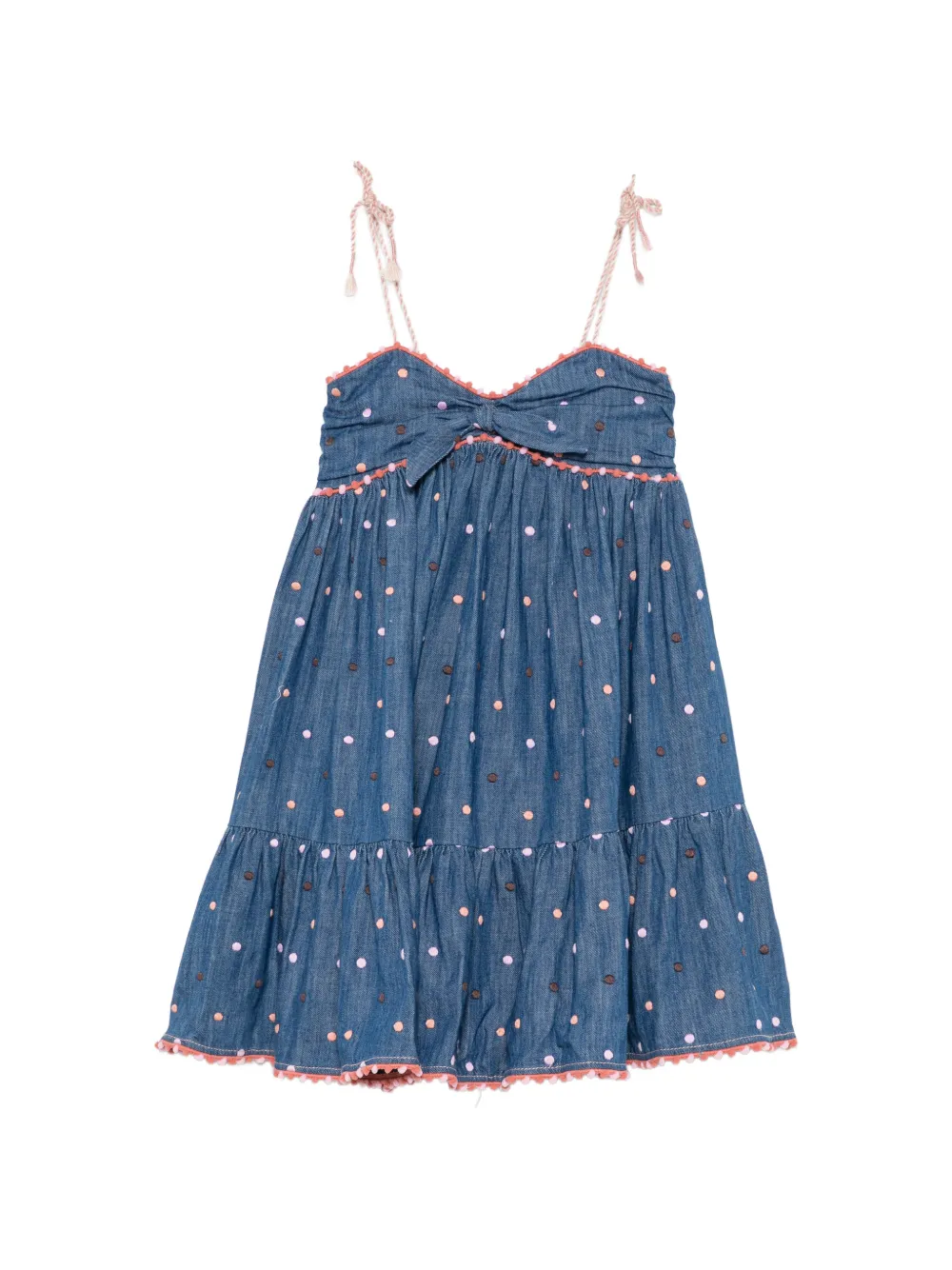 ZIMMERMANN Kids Awaken polka-dot pom-pom dress - Blue