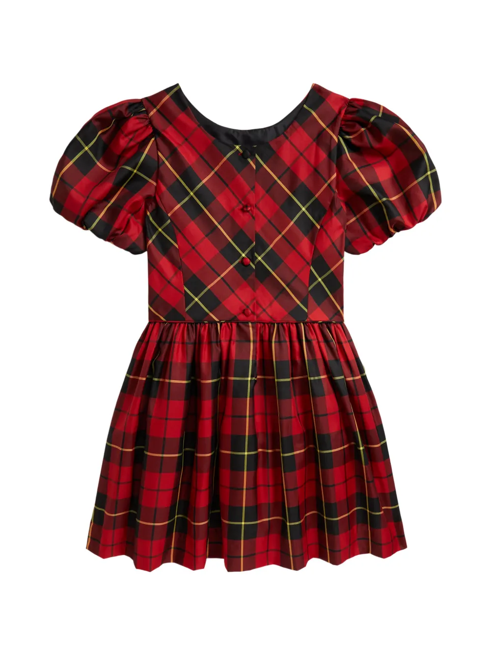 POLO RALPH LAUREN KIDS Geruite taffeta jurk met ballonmouwen Rood
