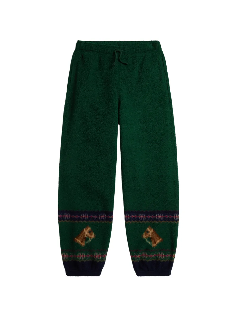 POLO RALPH LAUREN KIDS Horsey Fair Isle-intarsia fleece-texture track pants - Verde