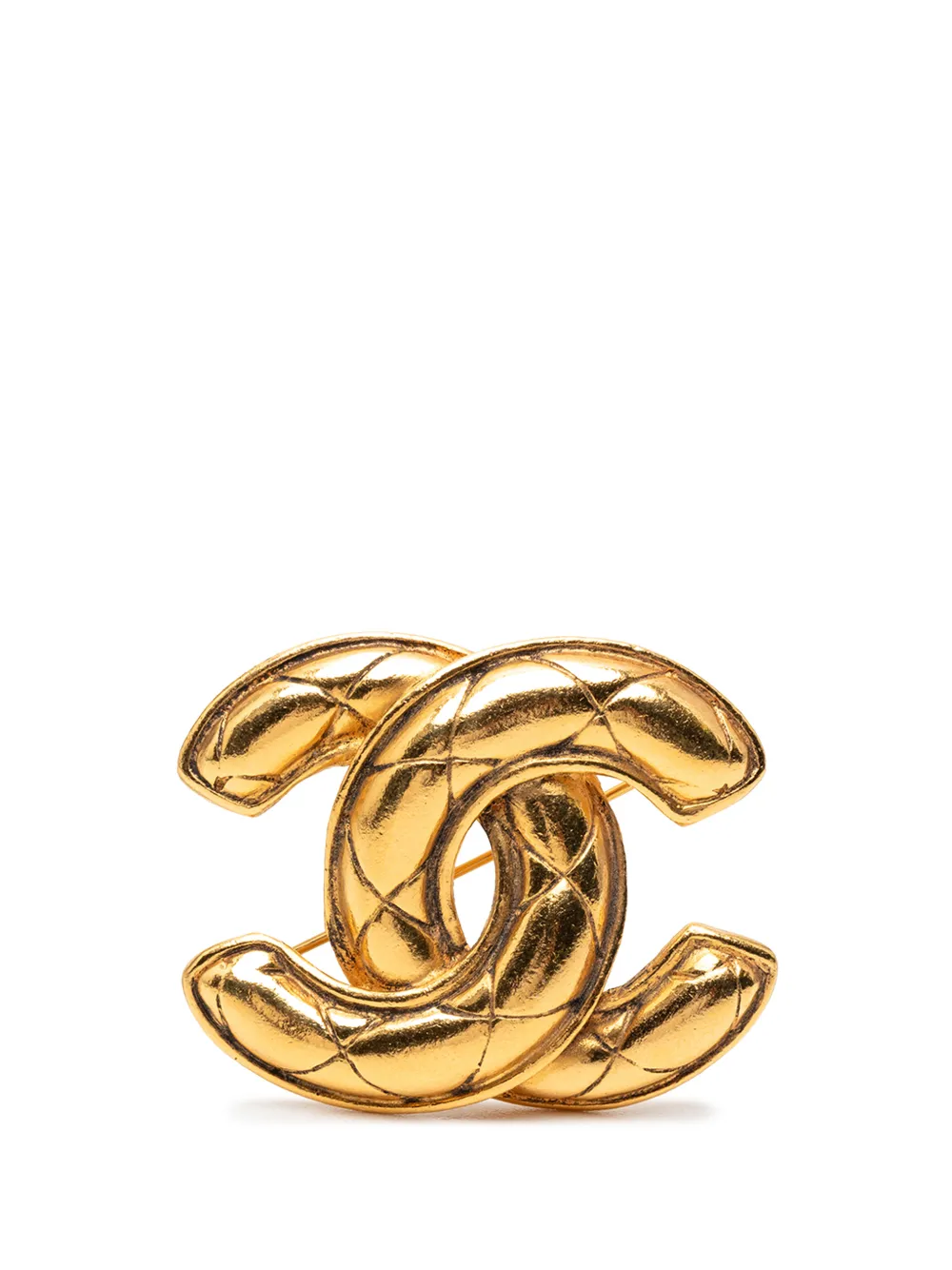 CHANEL Pre-Owned 1950-1970 Gold Plated Quilted CC Brooch costume brooch - Oro