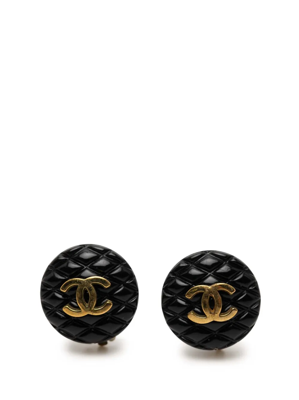 CHANEL Pre-Owned 1994 CC Resin and Gold Plated Quilted Button Clip On Earrings costume earrings - Nero