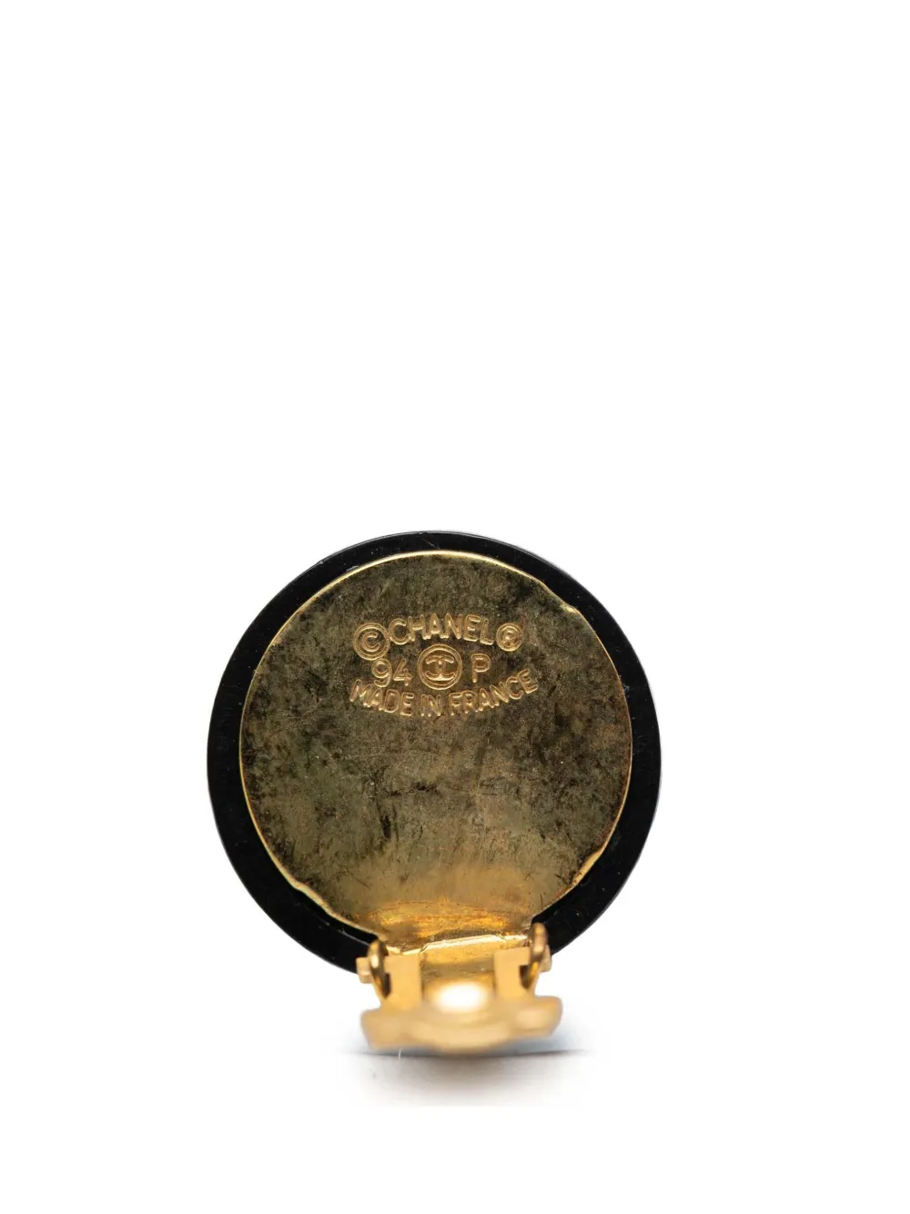  Chanel Pre-owned 1994 Cc Resin And Gold Plated Quilted Button Clip On Earrings Costume Earrings - Black 