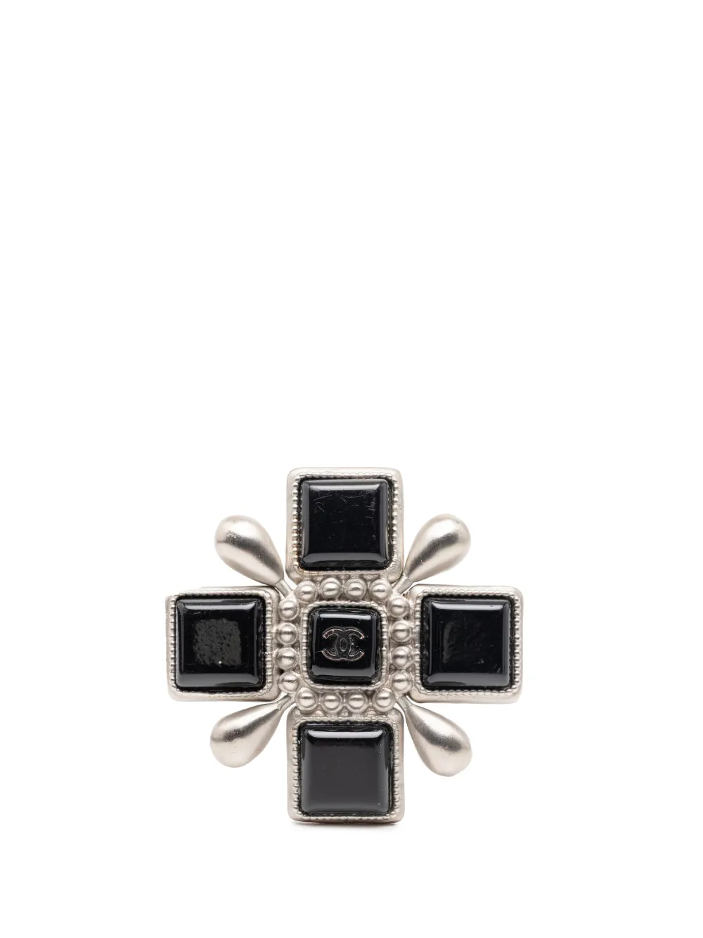 CHANEL Pre-Owned 2000 CC Silver Plated Resin Cross Brooch costume brooch - Nero