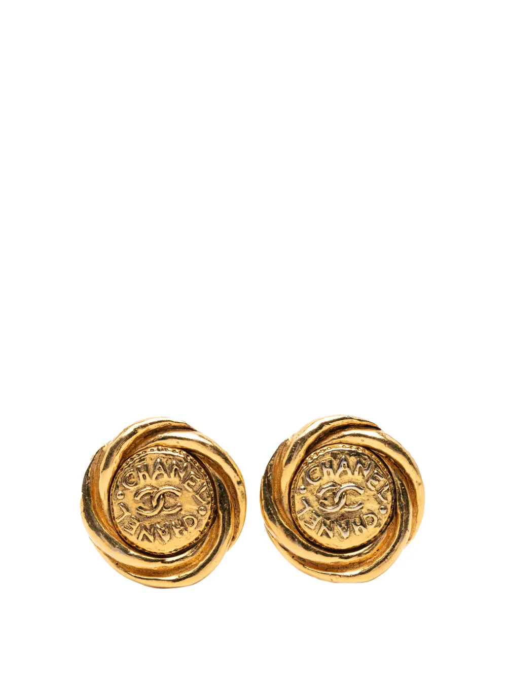 CHANEL Pre-Owned 1980-1990 CC Gold Plated Round Clip On Earrings costume earrings - Oro