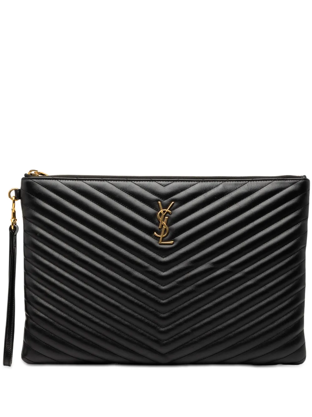 Saint Laurent Pre-Owned 2019 Quilted Chevron Leather Monogram Document Holder clutch bag - Nero