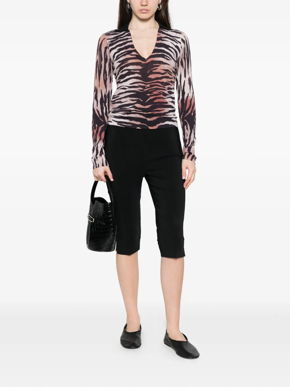 PINKO T-shirt met V-hals en tijgerprint Beige