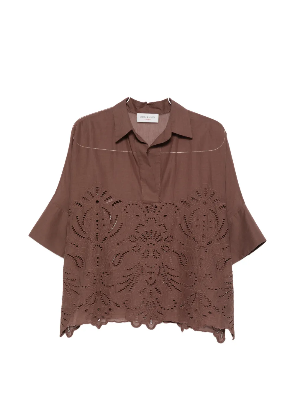ERMANNO FIRENZE broderie-anglaise top - Marrone