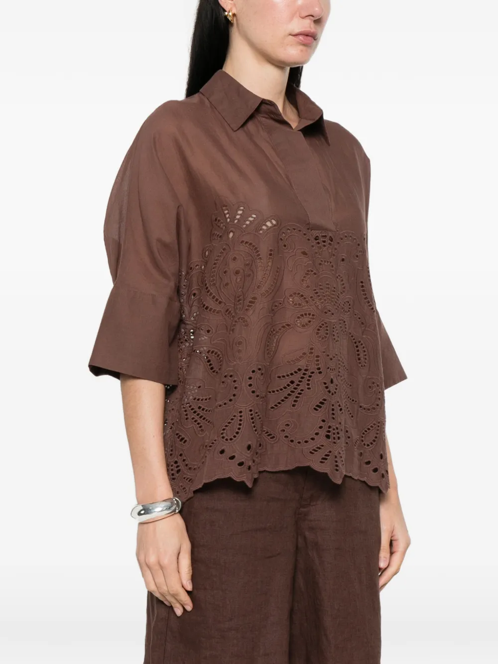  Ermanno Firenze Broderie-anglaise Top - Brown 