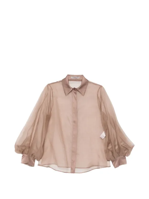 D.Exterior button balloon-sleeve shirt