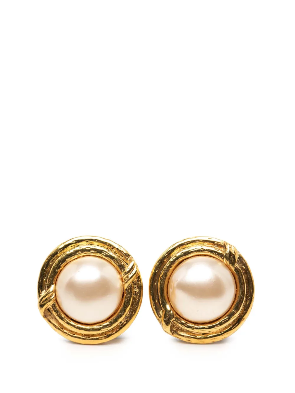 CHANEL Pre-Owned 1970-1980 Gold Plated Faux Pearl Round Clip On Earrings costume earrings - Bianco