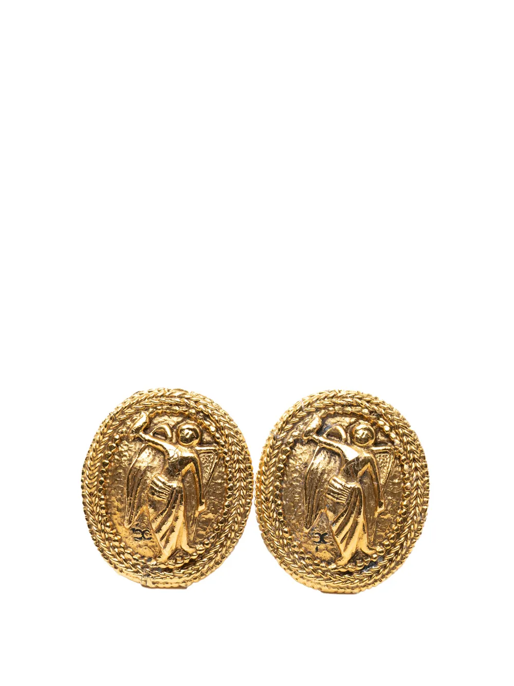 1970-1980 Gold Plated Angel Oval Clip On Earrings Costume Earrings