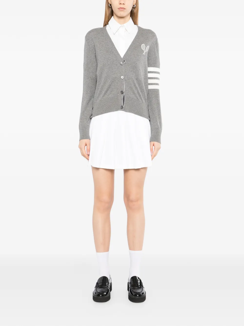  Thom Browne Tennis Logo Cardigan - Grey 