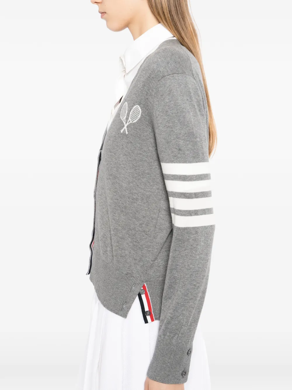 Thom Browne Tennis Logo Cardigan | Grey | FARFETCH