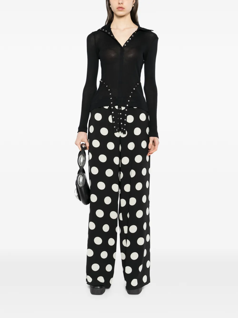  Junya Watanabe Polka-dot Wide-leg Trousers - Black 