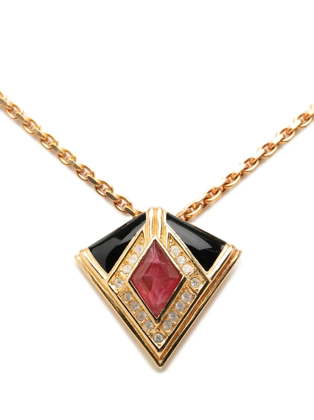 Christian Dior Pre-Owned 20th Century Gold Plated Rhinestone Enamel Geometric Diamond Pendant Necklace costume necklace